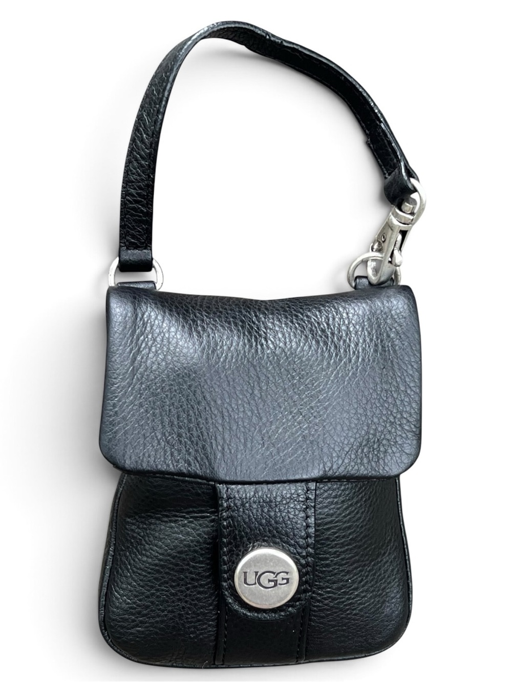 NWOT Vintage UGG Black Pebble Leather Mini Wristlet Pouch Purse Card Case Holde